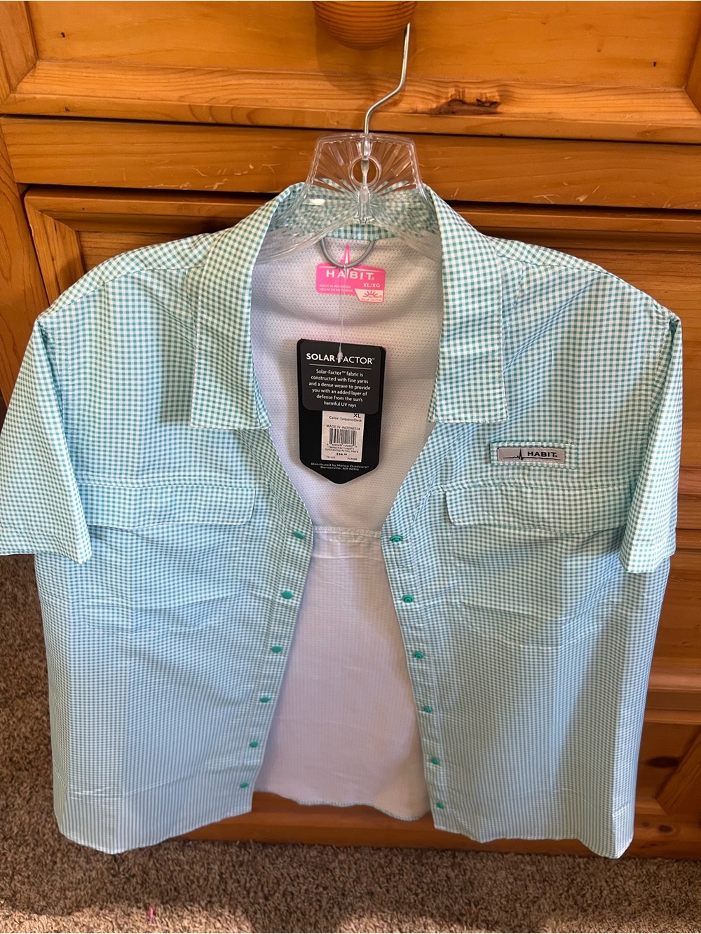 Women’s Light Green Check Solar Factor Short-Sleeve Shirt